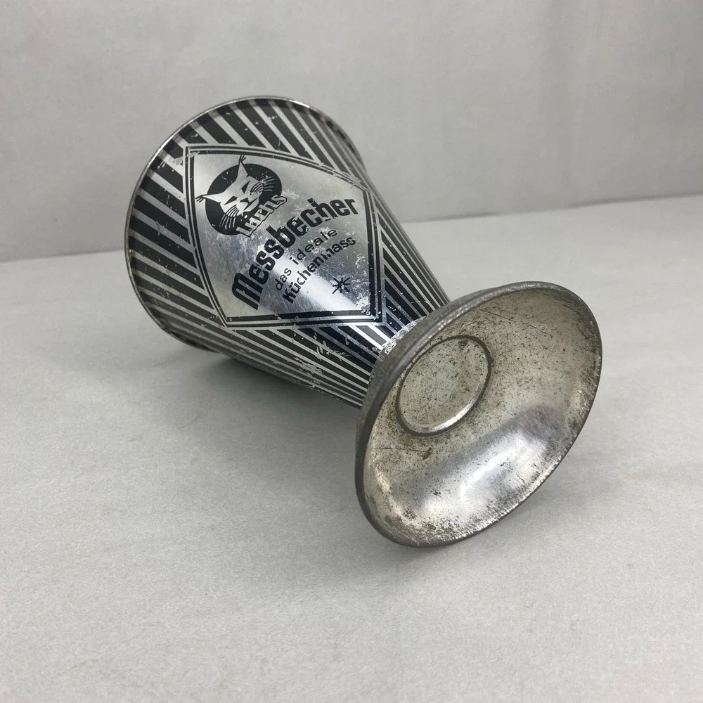 VTG Luchs Messbecher Measuring‎ Cup Silver Black Art Deco Graphic 1950's 6x4.5